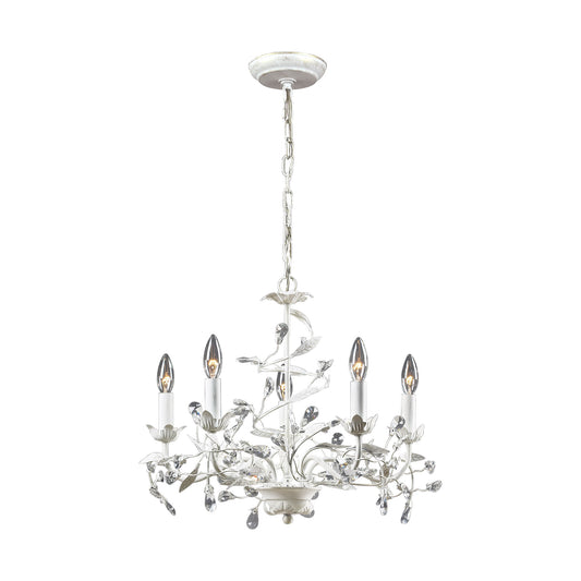 Circeo 5-Light Chandelier in Antique White with Crystal