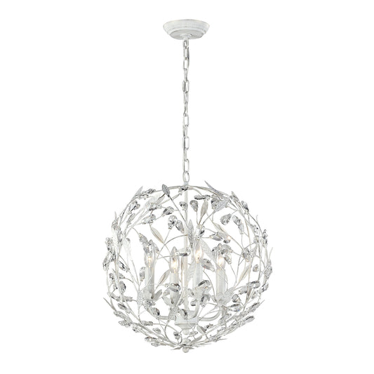 Circeo 4-Light Chandelier in Antique White with Crystal