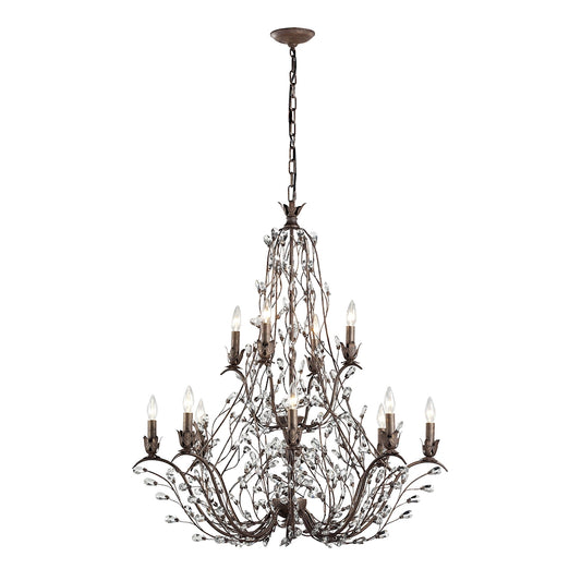 Sagemore 12-Light Chandelier in Bronze Rust with Crystal