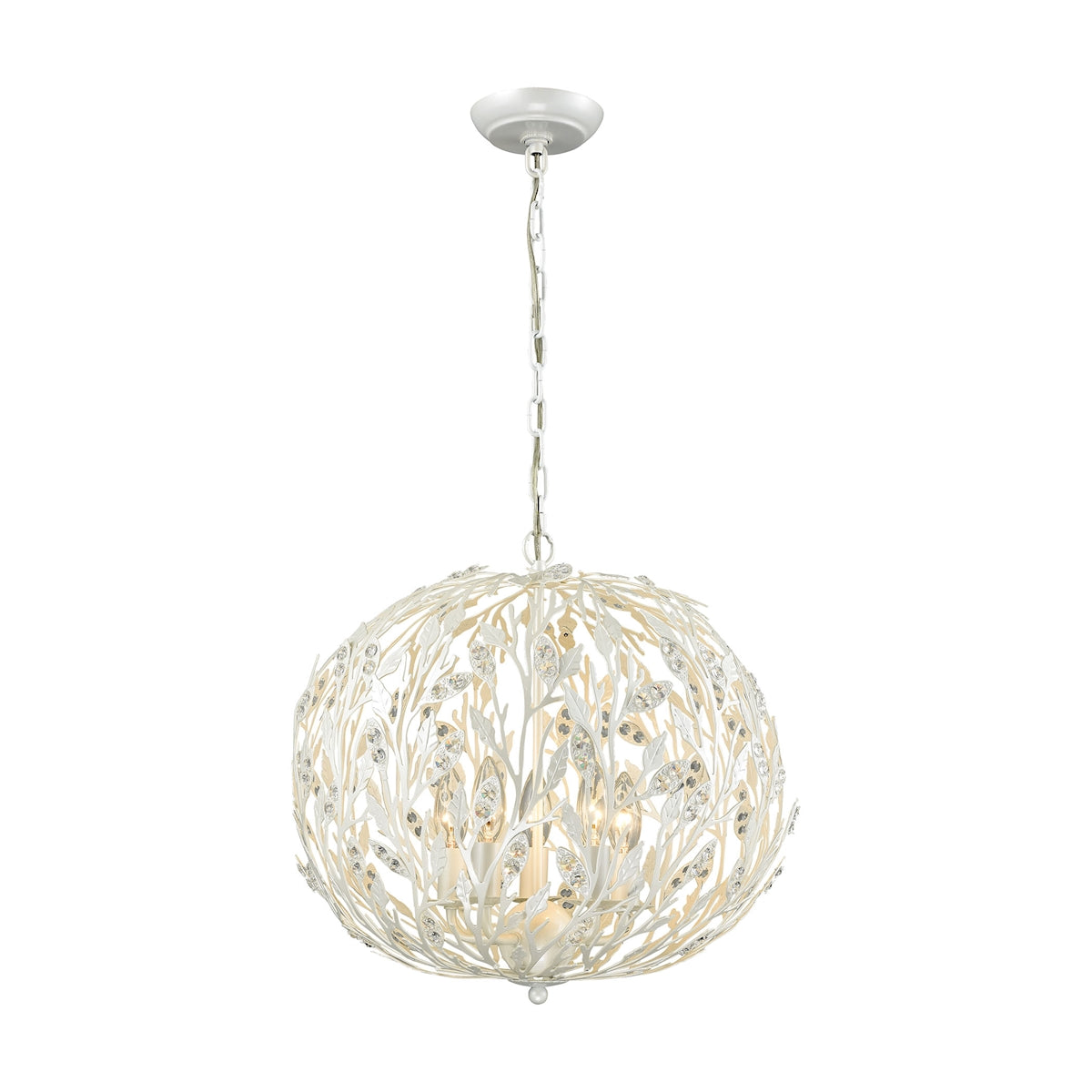 Trella 5-Light Chandelier in Pearl White with Clear Crystal and Openwork Metal Shade