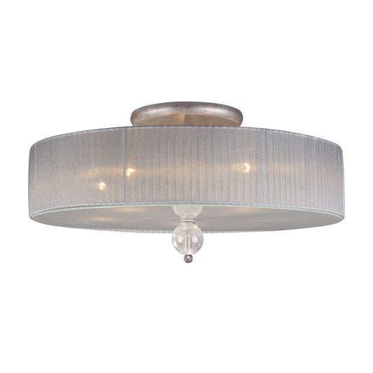 Alexis 5-Light Semi Flush in Antique Silver with Translucent Silver Fabric Shade