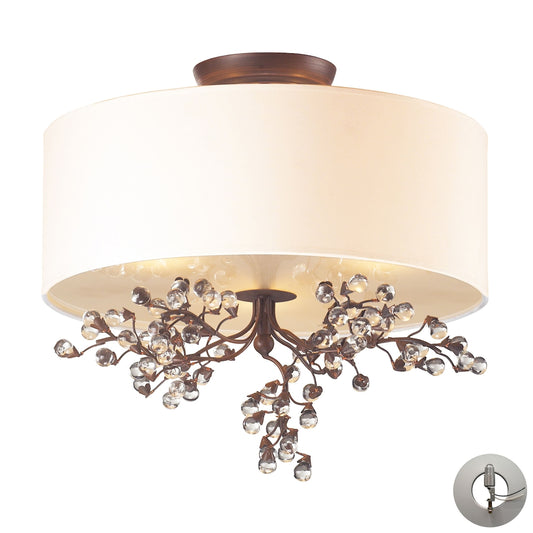 Winterberry 3-Light Semi Flush in Antique Darkwood with Shade and Glass Balls - Includes Adapter Kit