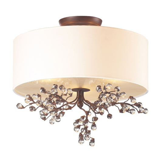 Winterberry 3-Light Semi Flush in Antique Darkwood with Shade and Glass Balls