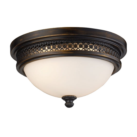 Flushmounts 2-Light Flush Mount in Deep Rust with Opal White Glass