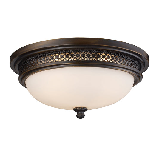 Flushmounts 3-Light Flush Mount in Deep Rust with Opal White Glass