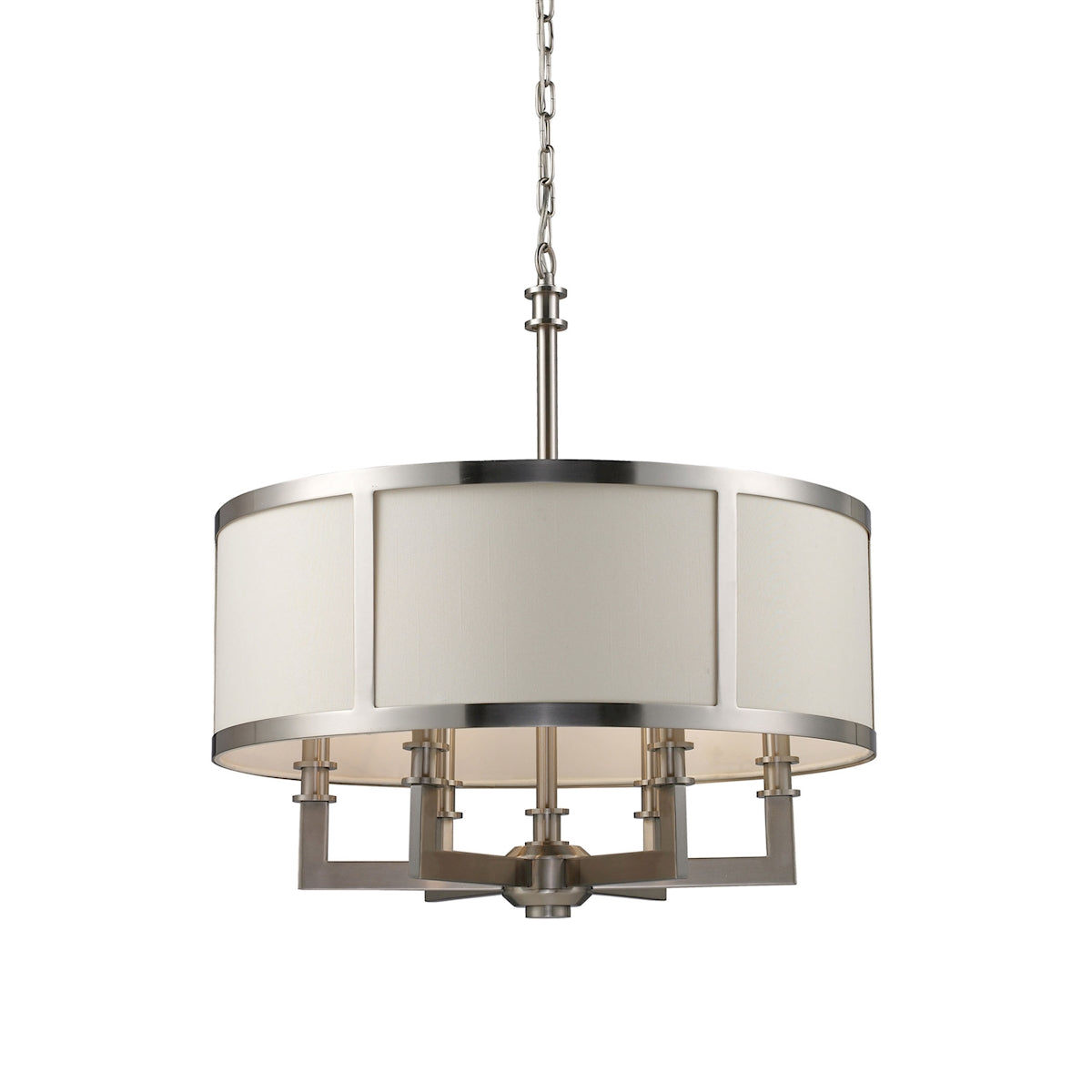 Seven Springs 6-Light Chandelier in Satin Nickel with White Fabric Shade