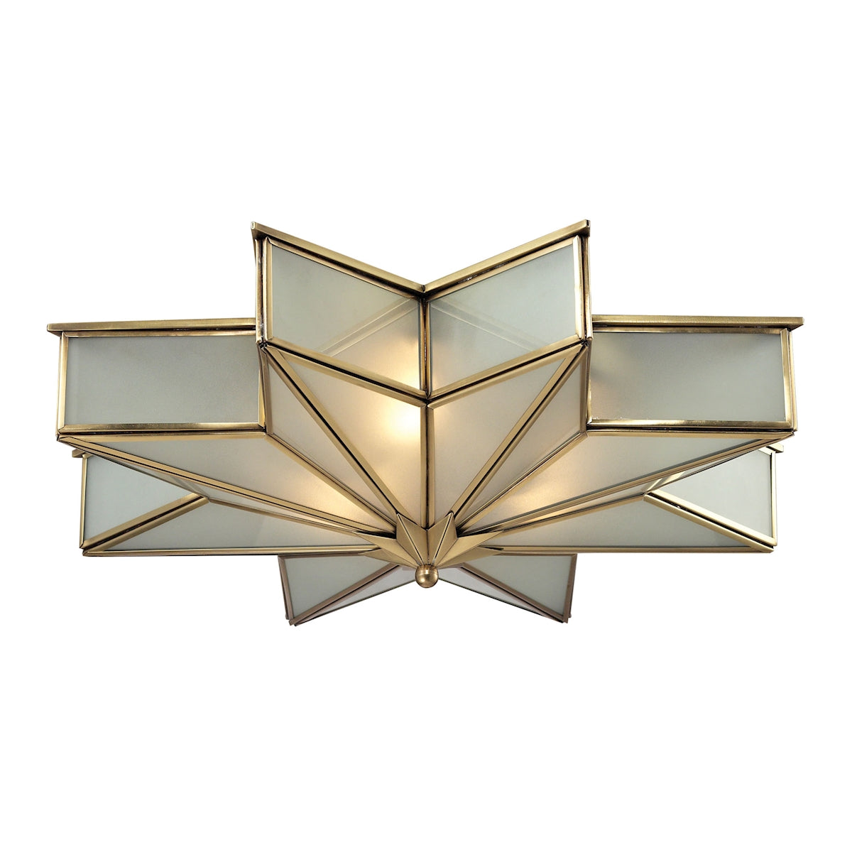 Decostar 3-Light Flush Mount in Brushed Brass with Frosted Glass Panels