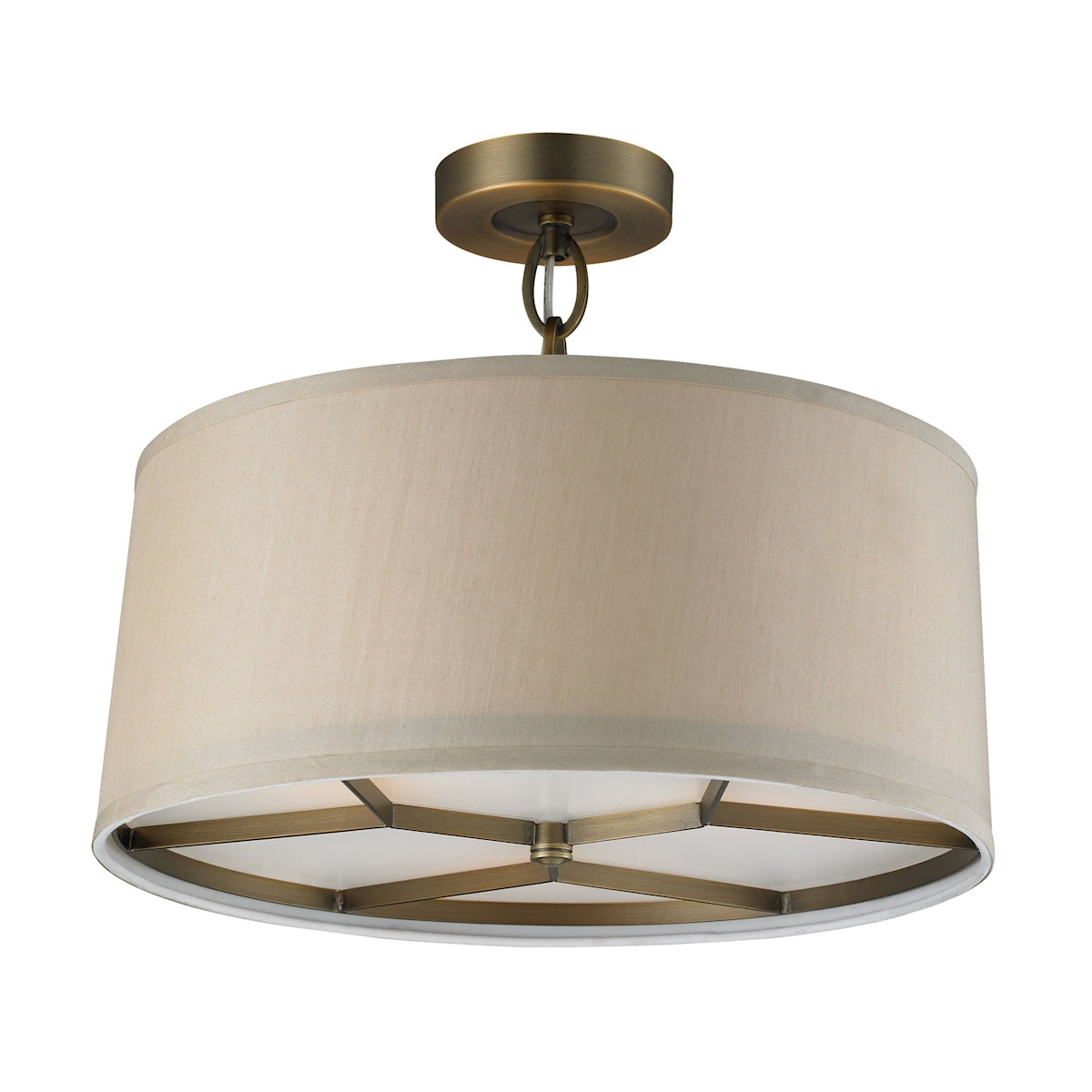 Baxter 3-Light Semi Flush in Brushed Antique Brass with Beige Shade