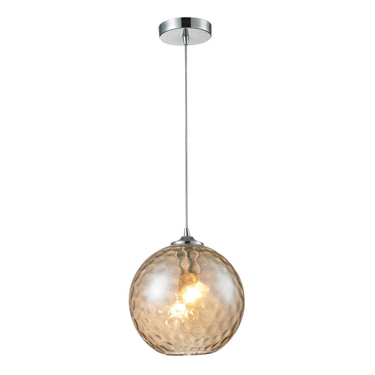 Watersphere 1-Light Mini Pendant in Chrome with Hammered Amber Glass