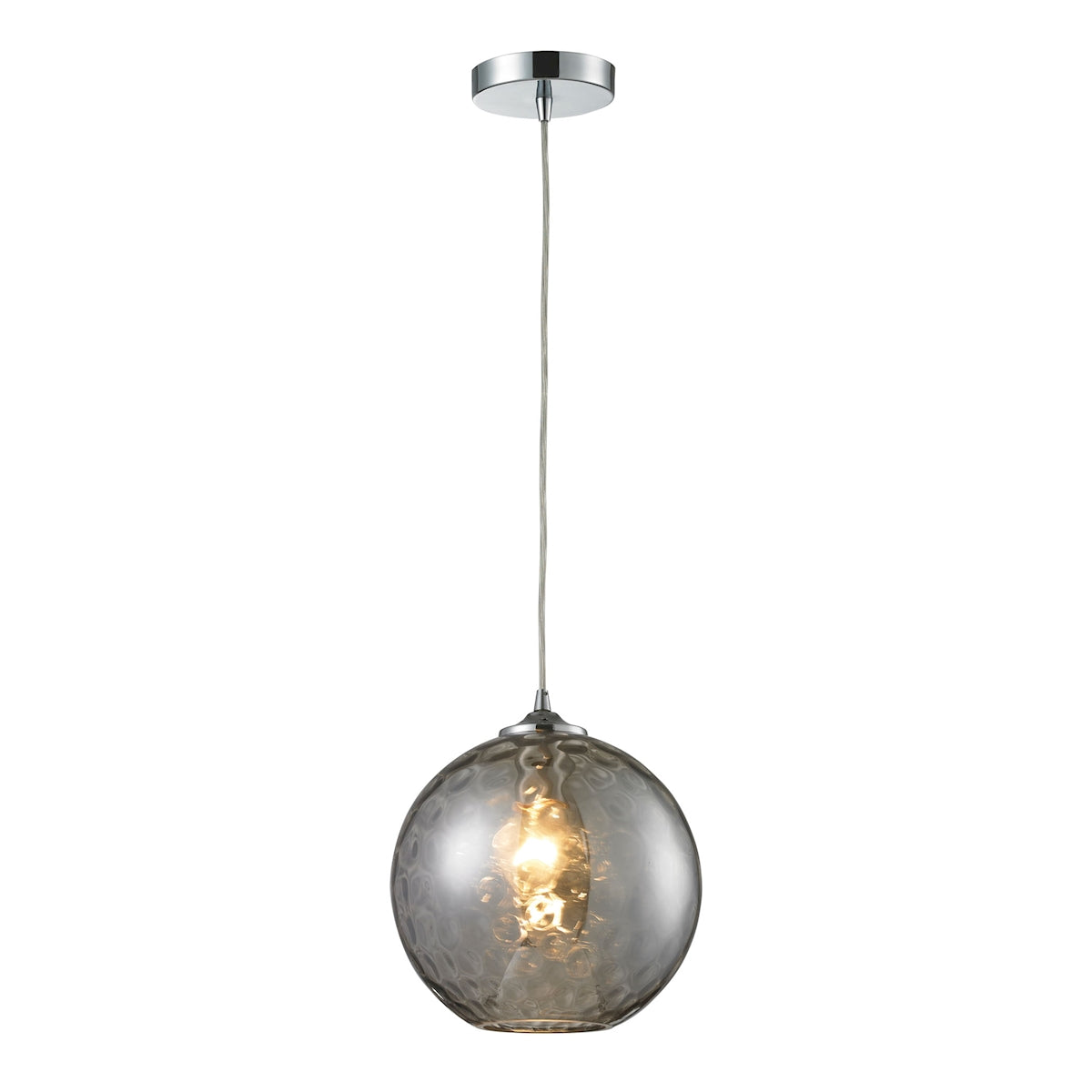 Watersphere 1-Light Mini Pendant in Chrome with Hammered Smoke Glass