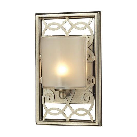 Santa Monica 1-Light Vanity Sconce in Aged Silver with Off-white Glass