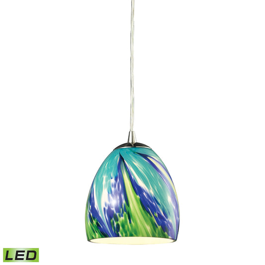 Colorwave 1-Light Mini Pendant in Satin Nickel with Blue and Green Glass - Includes LED Bulb