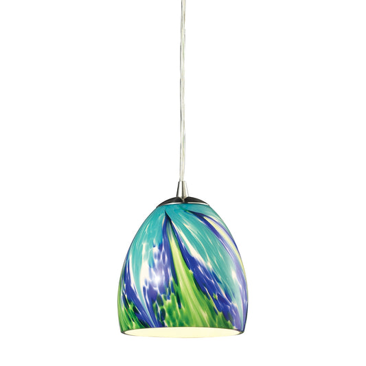 Colorwave 1-Light Mini Pendant in Satin Nickel with Blue and Green Glass