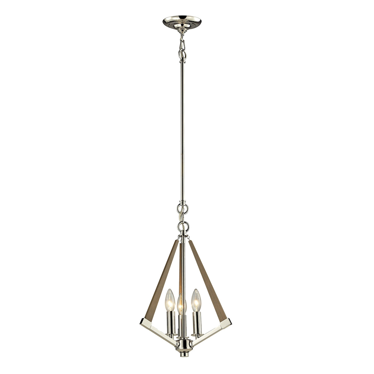 Madera 3-Light Triangular Pendant Fixture in Polished Nickel and Taupe