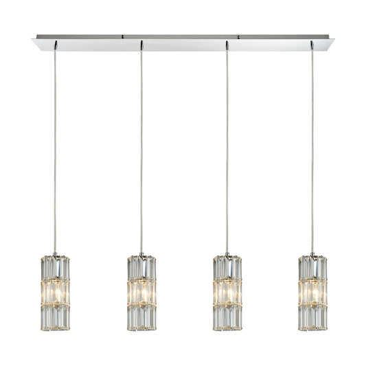 Cynthia 4-Light Linear Pendant Fixture in Polished Chrome with Crystal