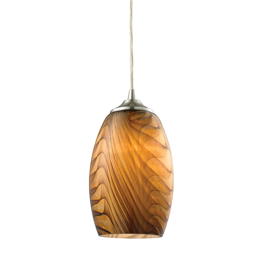 Tidewaters 1-Light Mini Pendant in Satin Nickel with Amber Glass