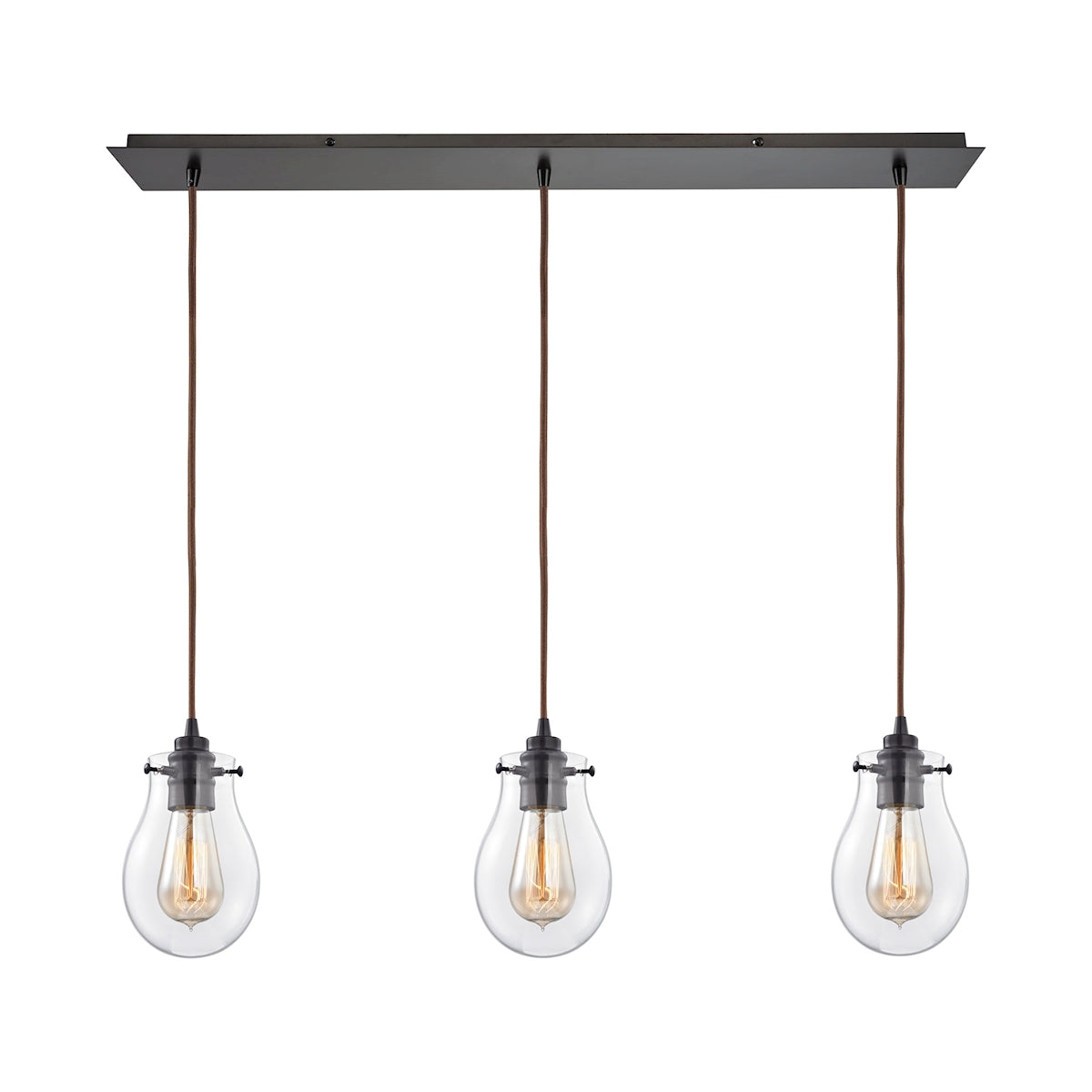 Jaelyn 3-Light Linear Mini Pendant Fixture in Oil Rubbed Bronze with Clear Glass