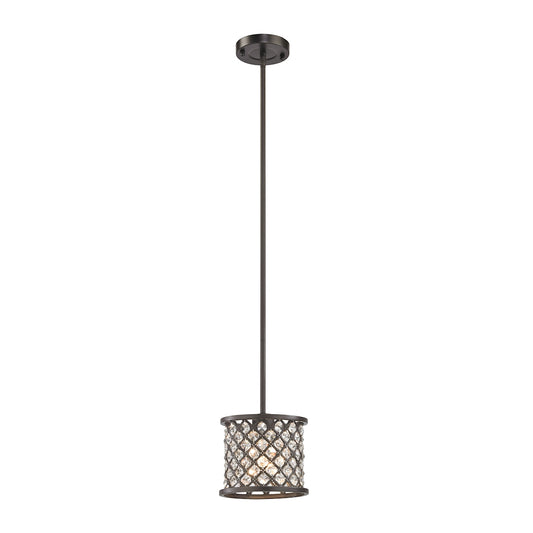 Genevieve 1-Light Mini Pendant in Oil Rubbed Bronze with Crystal and Mesh Shade