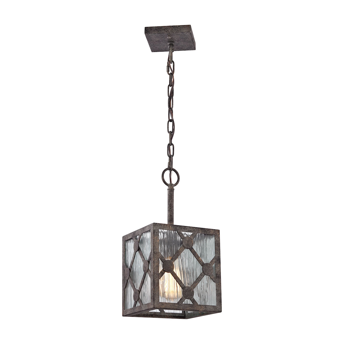 Radley 1-Light Mini Pendant in Malted Rust with Clear Raindrop Glass Panels