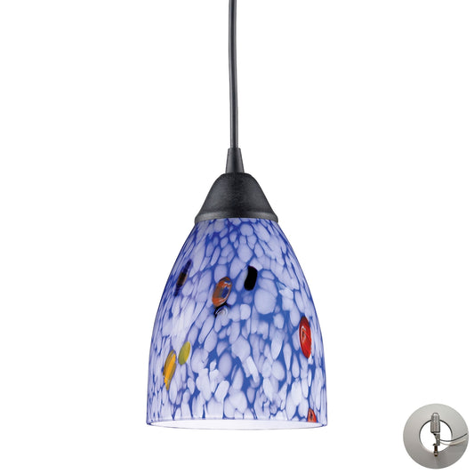 Classico 1-Light Mini Pendant in Dark Rust with Starburst Blue Glass - Includes Adapter Kit