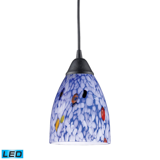 Classico 1-Light Mini Pendant in Dark Rust with Starburst Blue Glass - Includes LED Bulb