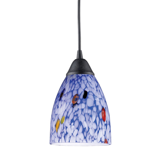 Classico 1-Light Mini Pendant in Dark Rust with Starburst Blue Glass