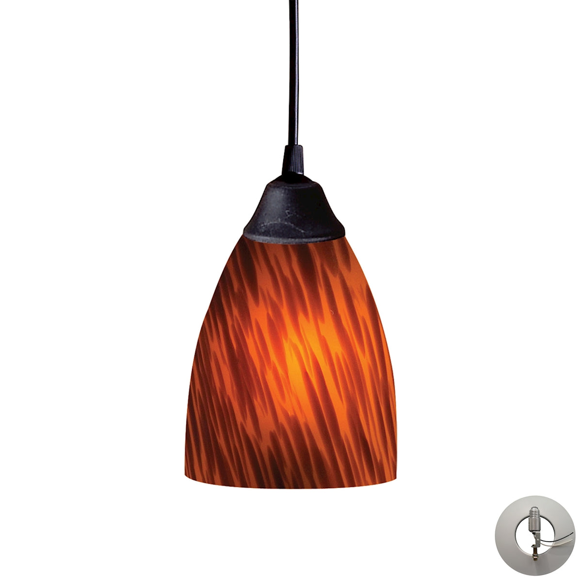 Classico 1-Light Mini Pendant in Dark Rust with Espresso Glass - Includes Adapter Kit