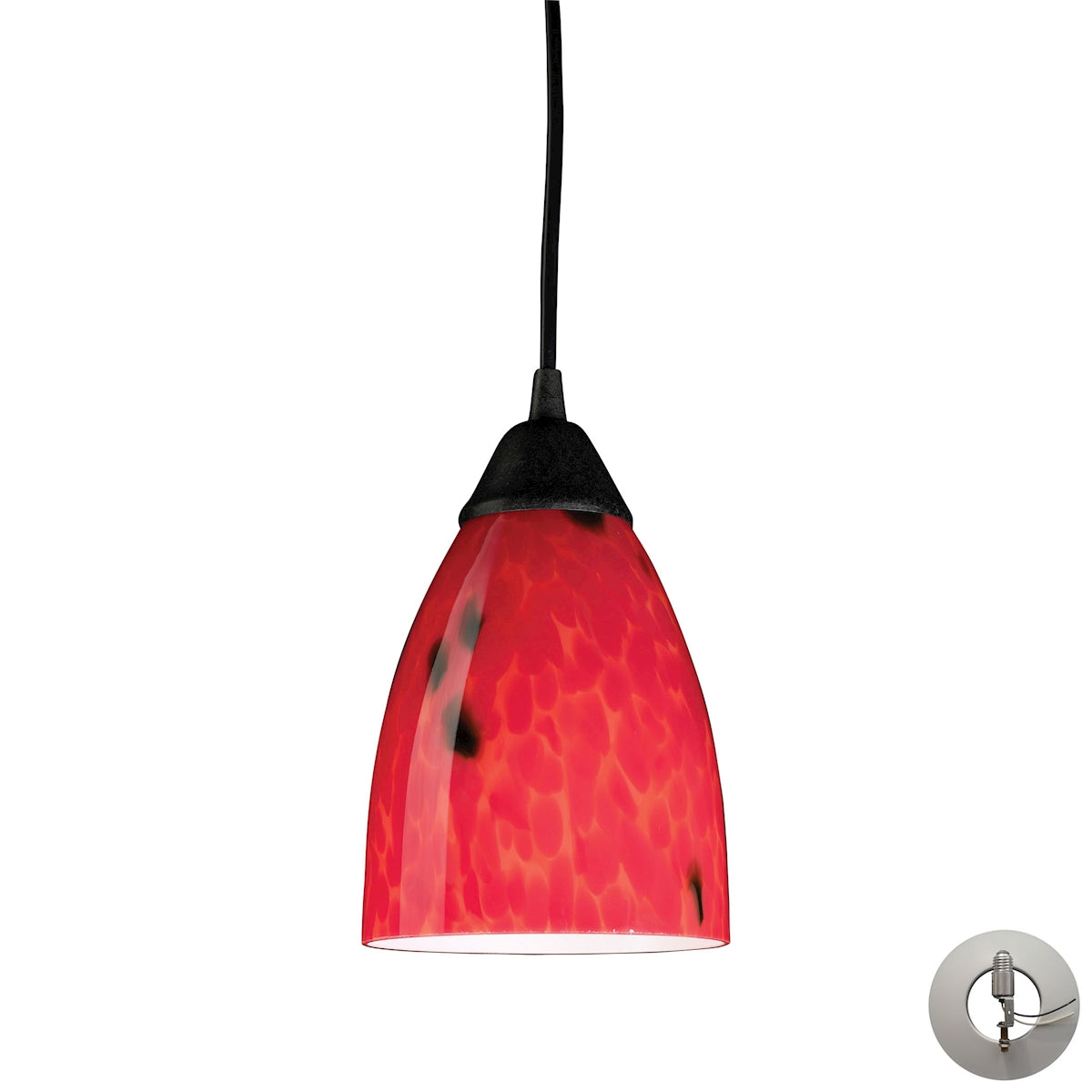 Classico 1-Light Mini Pendant in Dark Rust with Fire Red Glass - Includes Adapter Kit