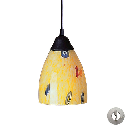 Classico 1-Light Mini Pendant in Dark Rust with Yellow Blaze Glass - Includes Adapter Kit