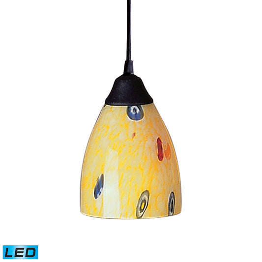 Classico 1-Light Mini Pendant in Dark Rust with Yellow Blaze Glass - Includes LED Bulb