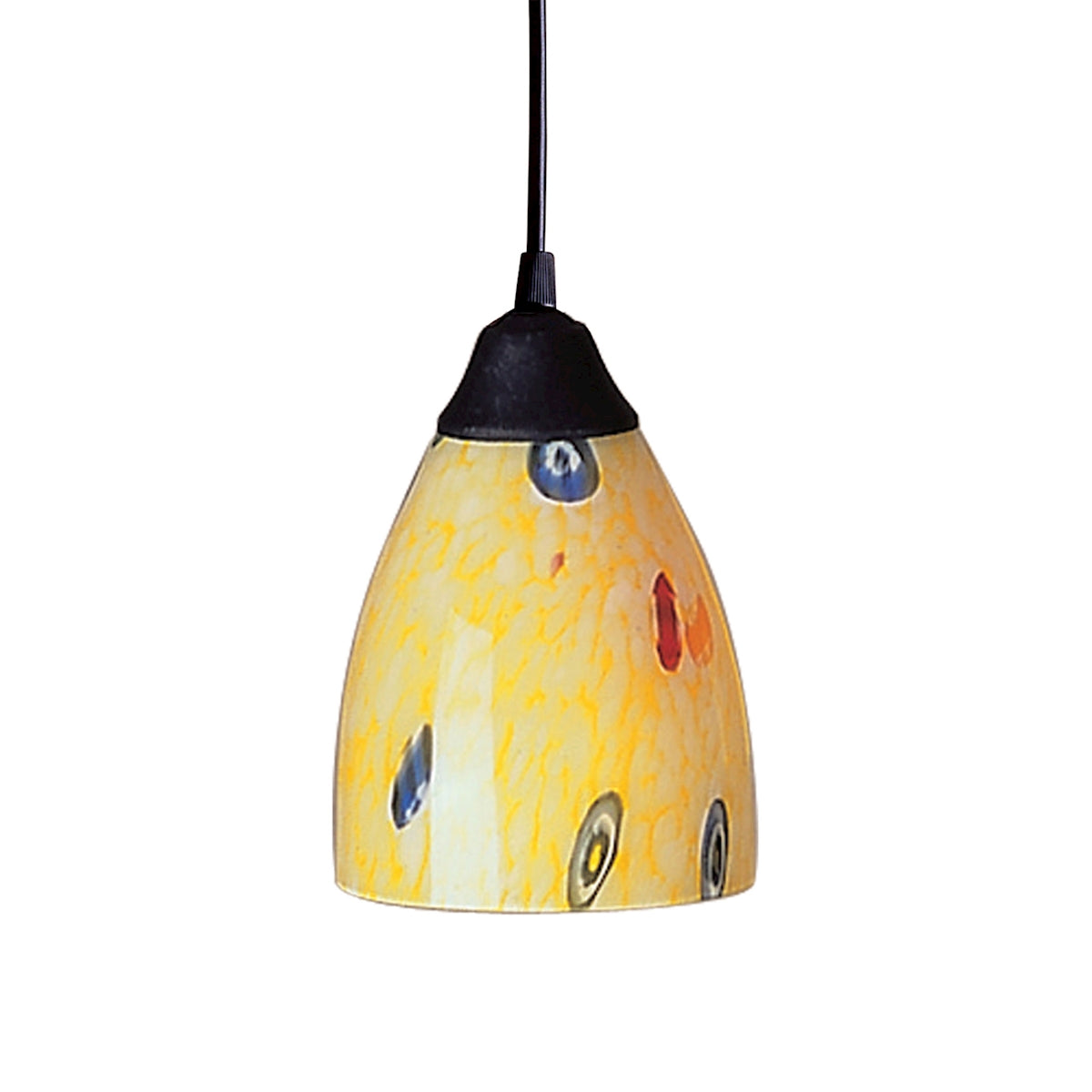 Classico 1-Light Mini Pendant in Dark Rust with Yellow Blaze Glass