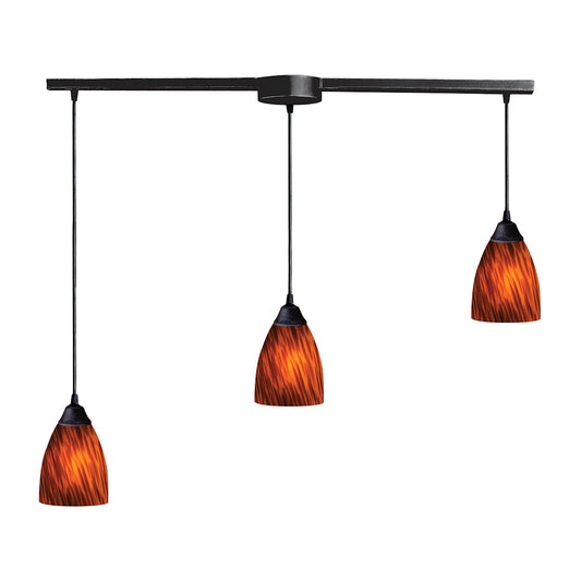 Classico 3-Light Linear Pendant Fixture in Dark Rust with Espresso Glass