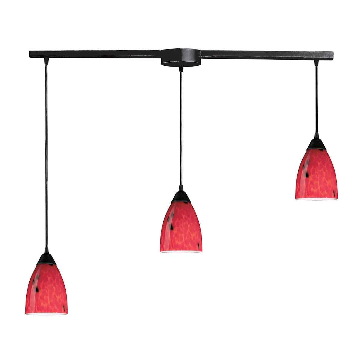Classico 3-Light Linear Pendant Fixture in Dark Rust with Fire Red Glass