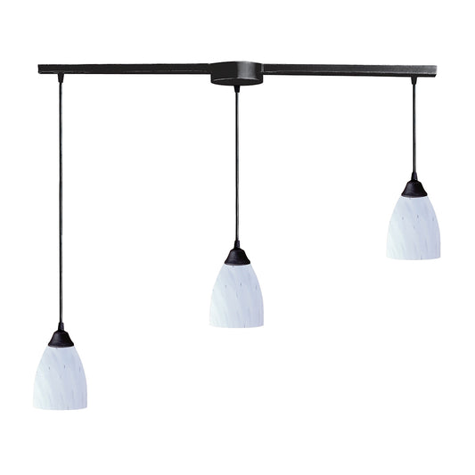 Classico 3-Light Linear Pendant Fixture in Dark Rust with Simple White Glass