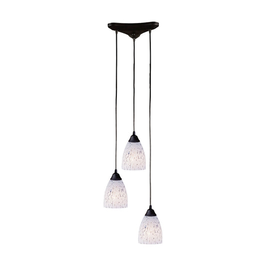 Classico 3-Light Triangular Pendant Fixture in Dark Rust with Snow White Glass