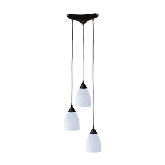 Classico 3-Light Triangular Pendant Fixture in Dark Rust with Simple White Glass