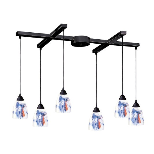 Classico 6-Light H-Bar Pendant Fixture in Dark Rust with Mountain Glass