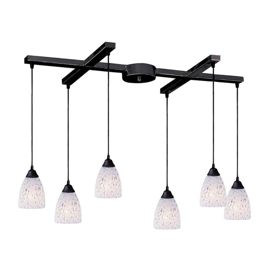 Classico 6-Light H-Bar Pendant Fixture in Dark Rust with Snow White Glass