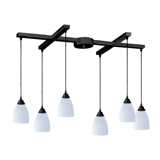 Classico 6-Light H-Bar Pendant Fixture in Dark Rust with Simple White Glass