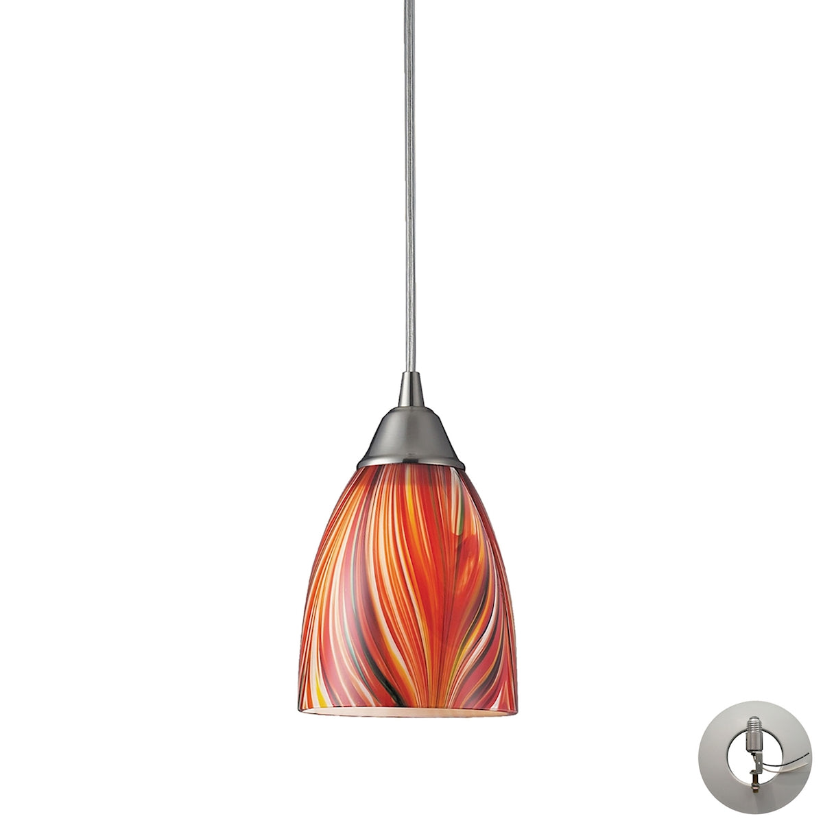 Arco Baleno 1-Light Mini Pendant in Satin Nickel with Multi-colored Glass - Includes Adapter Kit