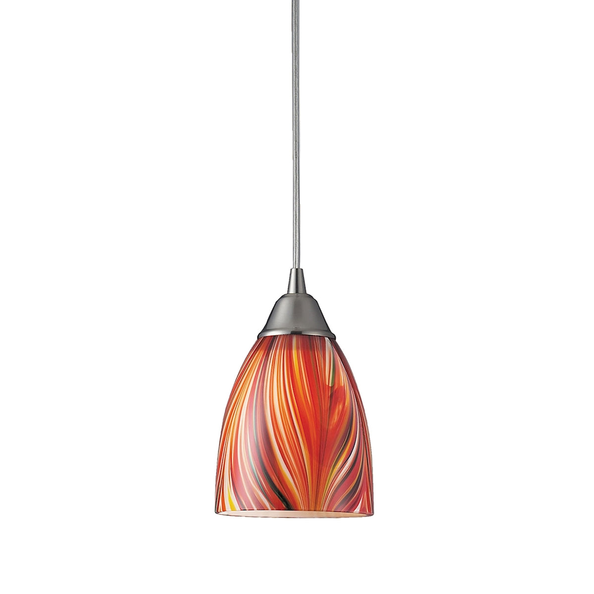 Arco Baleno 1-Light Mini Pendant in Satin Nickel with Multi-colored Glass