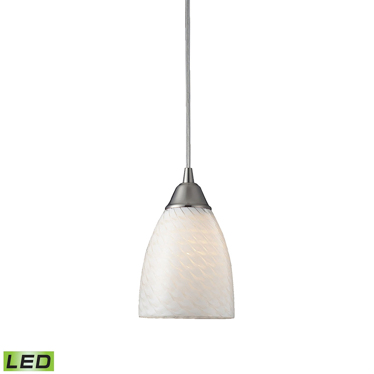 Arco Baleno 1-Light Mini Pendant in Satin Nickel with White Swirl Glass - Includes LED Bulb