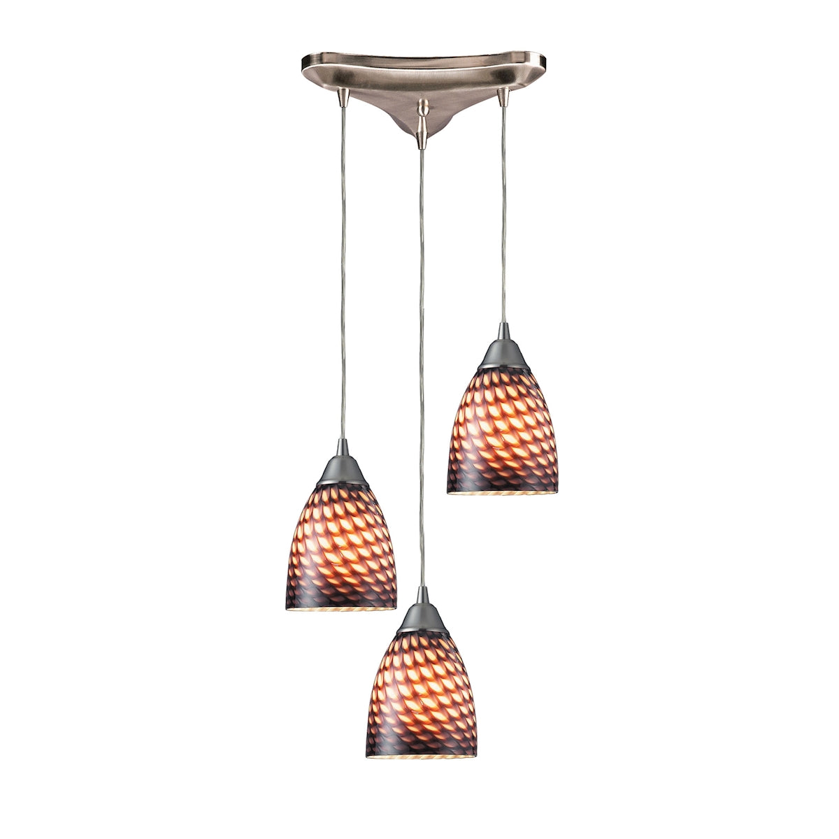 Arco Baleno 3-Light Triangular Pendant Fixture in Satin Nickel with Coco Glass