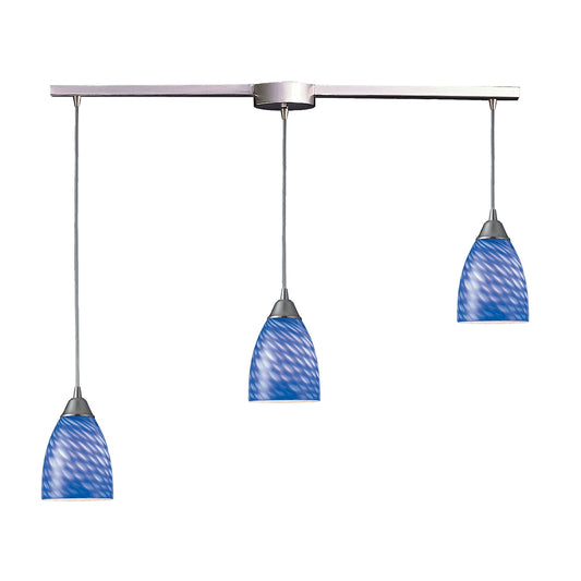 Arco Baleno 3-Light Linear Pendant Fixture in Satin Nickel with Sapphire Glass