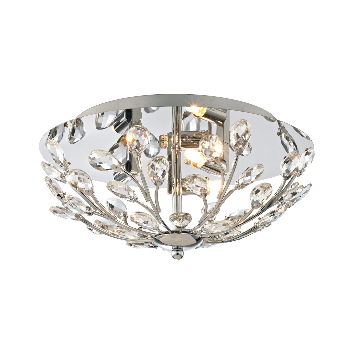 Crystique 3-Light Flush Mount in Polished Chrome with Branch Metalwork and Clear Crystal