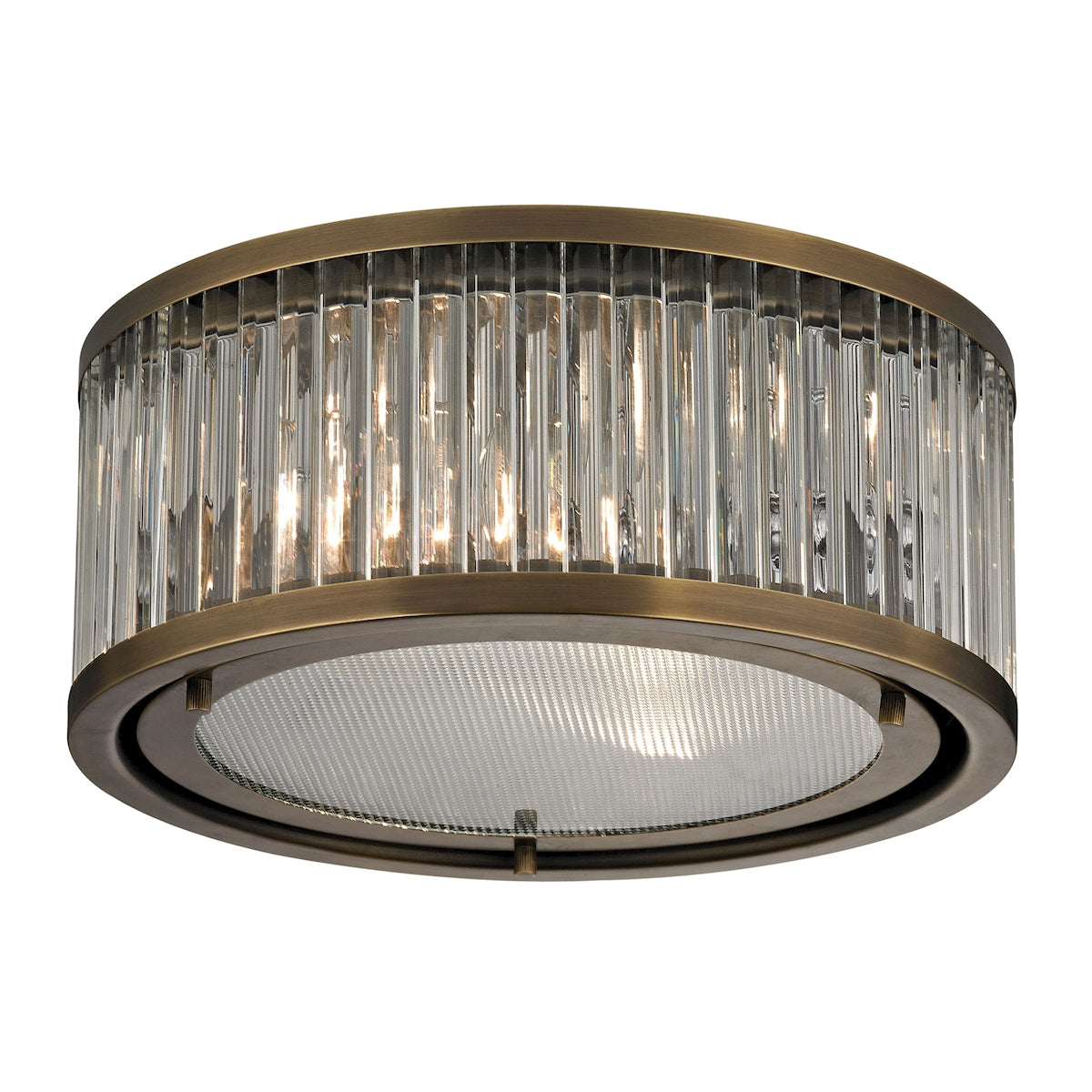 Linden Manor 2-Light Flush Mount in Aged Brass with Diffuser