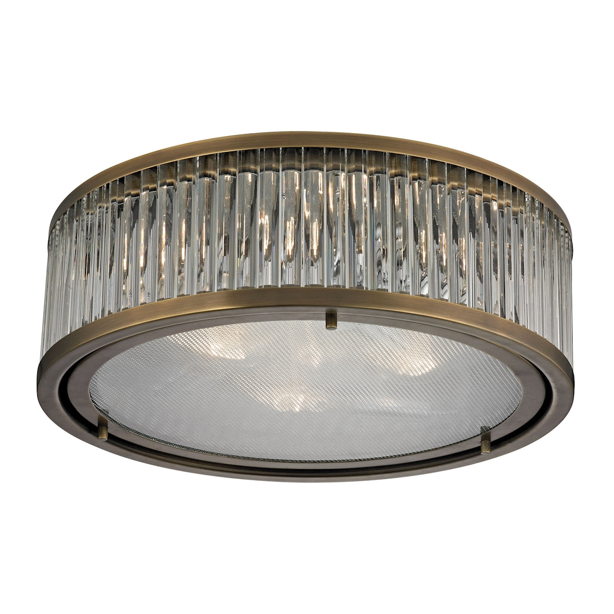 Linden Manor 3-Light Flush Mount in Aged Brass with Diffuser