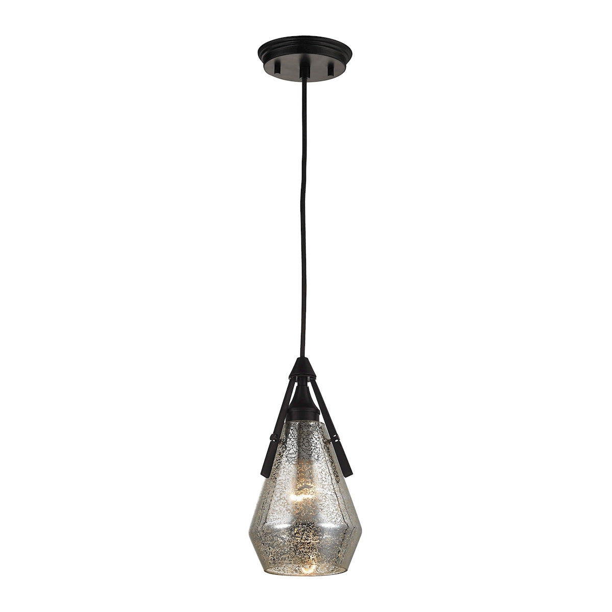 Duncan 1-Light Mini Pendant in Oil Rubbed Bronze with Smoked Crackle Glass