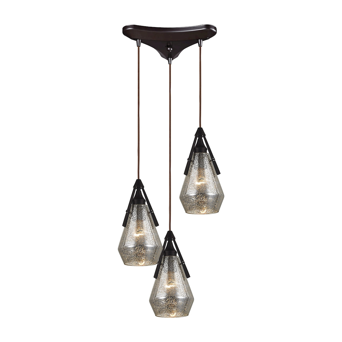 Duncan 3-Light Triangular Pendant Fixture in Oil Rubbed Bronze with Smoked Crackle Glass