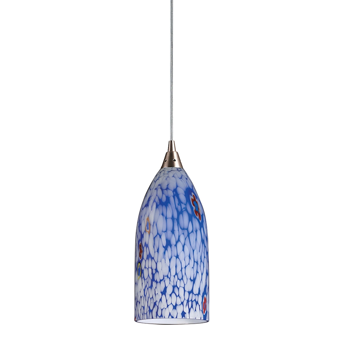 Verona 1-Light Mini Pendant in Satin Nickel with Starburst Blue Glass